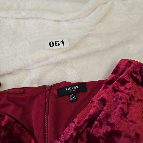 Vintage Inspired Crushed Red Velvet Asymmetrical Dress by Guess Size 8 - Picture 16 of 16